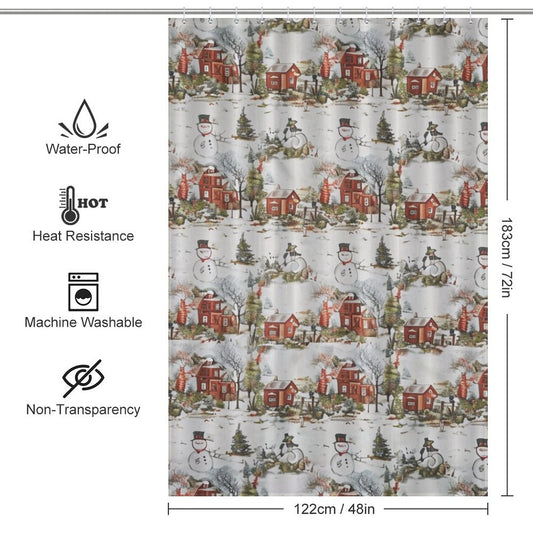 Winter Barn Snowmen Shower Curtain