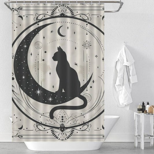 Witchy Boho Black Cat and Moon Shower Curtain