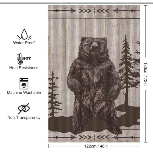 A Farmhouse Wood Bear Shower Curtain from Cotton Cat.