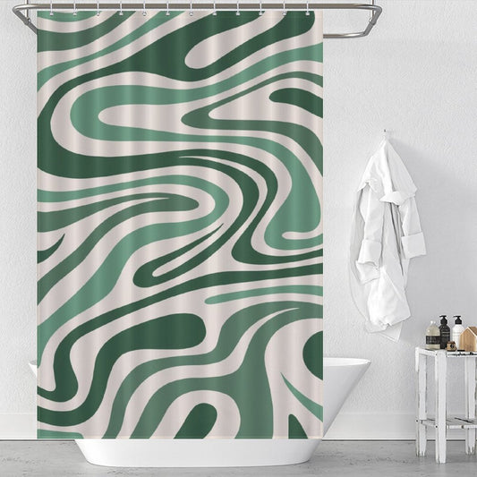 Abstract Wavy Swirl Green Cute Shower Curtain