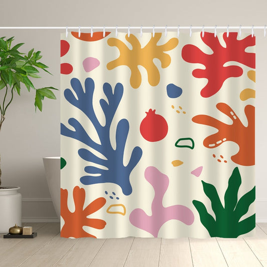 Rideau de douche Boho abstrait, motif floral du milieu du siècle, résistant à l'eau, avec 12 crochets.