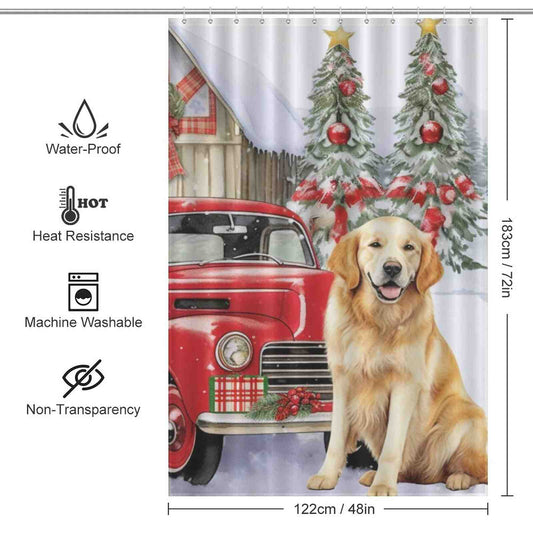 Christmas truck dog shower curtain
