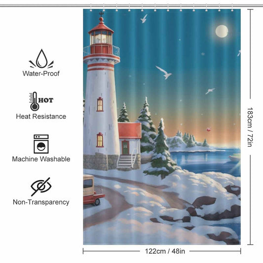 Coastal sunset lighthouse shower curtain 48*72in