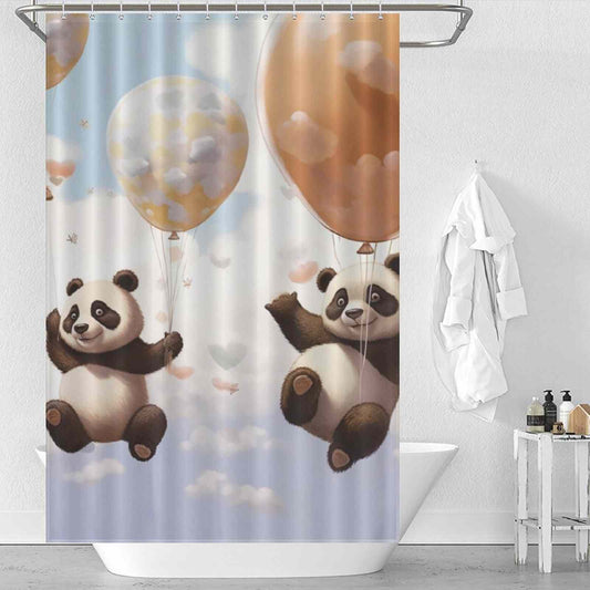 Funny Cute Balloon Panda shower curtain for your bathroom from Cotton Cat.