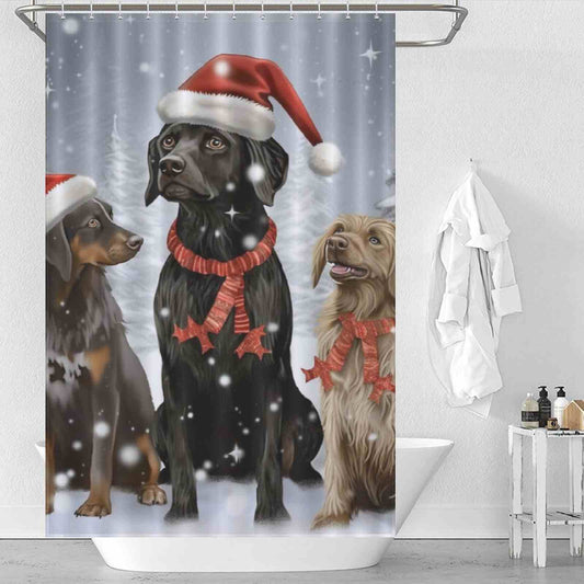 Winter dog christmas shower curtain