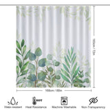 Natural Modern Ombre Sage Green White Leaf Shower Curtain-Cottoncat by Cotton Cat with a sage green and white leaf pattern measuring 183cm by 168cm. Features: water-resistant, heat-resistant, machine washable, and non-transparent. Perfect for adding a natural modern touch to any bathroom decor.