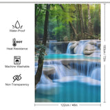 A Scenery Waterfall 3D Shower Curtain-Cottoncat featuring a stunning 3D waterfall in the background, made by Cotton Cat.