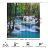 A waterproof Scenery Waterfall 3D Shower Curtain-Cottoncat featuring a mesmerizing 3D waterfall in the forest by Cotton Cat.