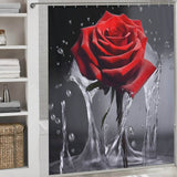 A Red Rose 3D Shower Curtain-Cottoncat featuring a red rose immersed in water by Cotton Cat.