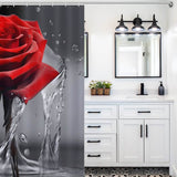A waterproof bathroom with a Red Rose 3D Shower Curtain-Cottoncat featuring a red rose.