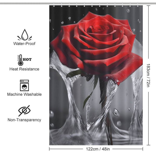 A waterproof Red Rose 3D Shower Curtain-Cottoncat by Cotton Cat, featuring a captivating red rose.