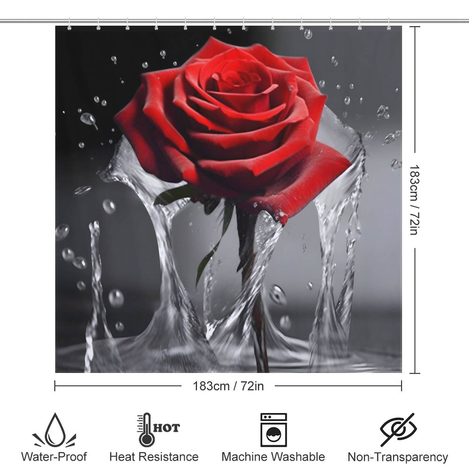 Cotton Cat Red Rose 3D Shower Curtain with 3D design.