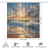 A Beach Sunrise 3D Shower Curtain by Cotton Cat, featuring a stunning beach sunrise with waves.