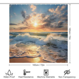 A Beach Sunrise 3D Shower Curtain by Cotton Cat, adorned with a mesmerizing image of beach sunrise, creating a 3D effect that brings the ocean waves to life.