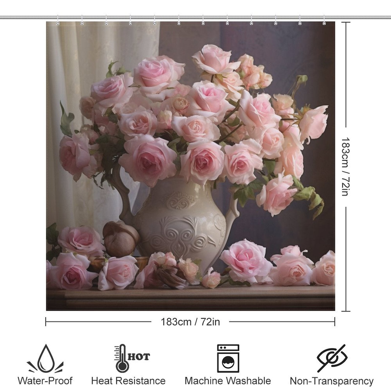 3D Authentic Pink Rose Shower Curtain