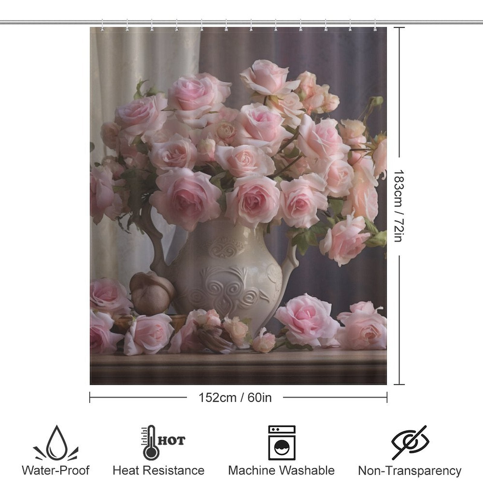 3D Authentic Pink Rose Shower Curtain