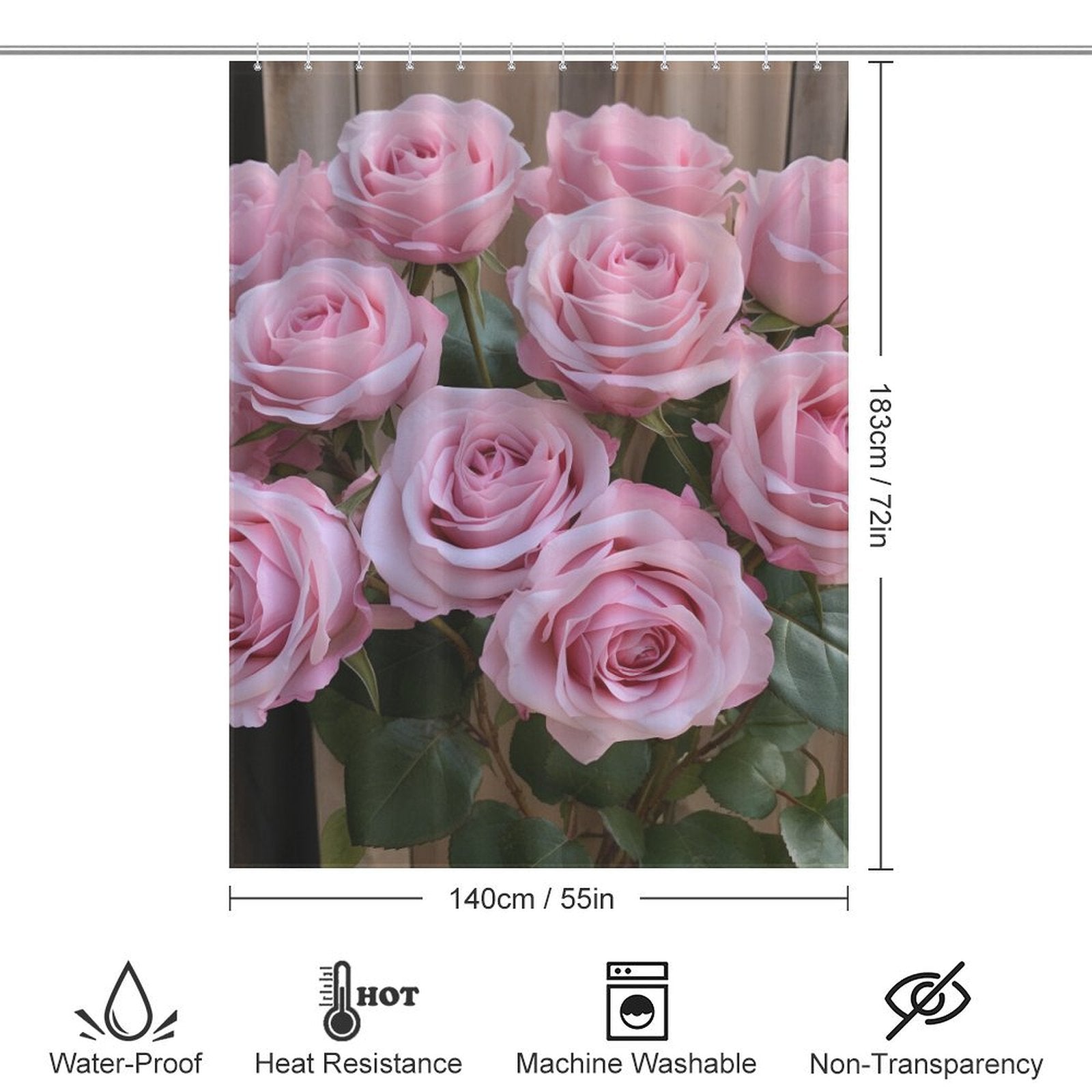 3D Harmony Pink Rose Shower Curtain