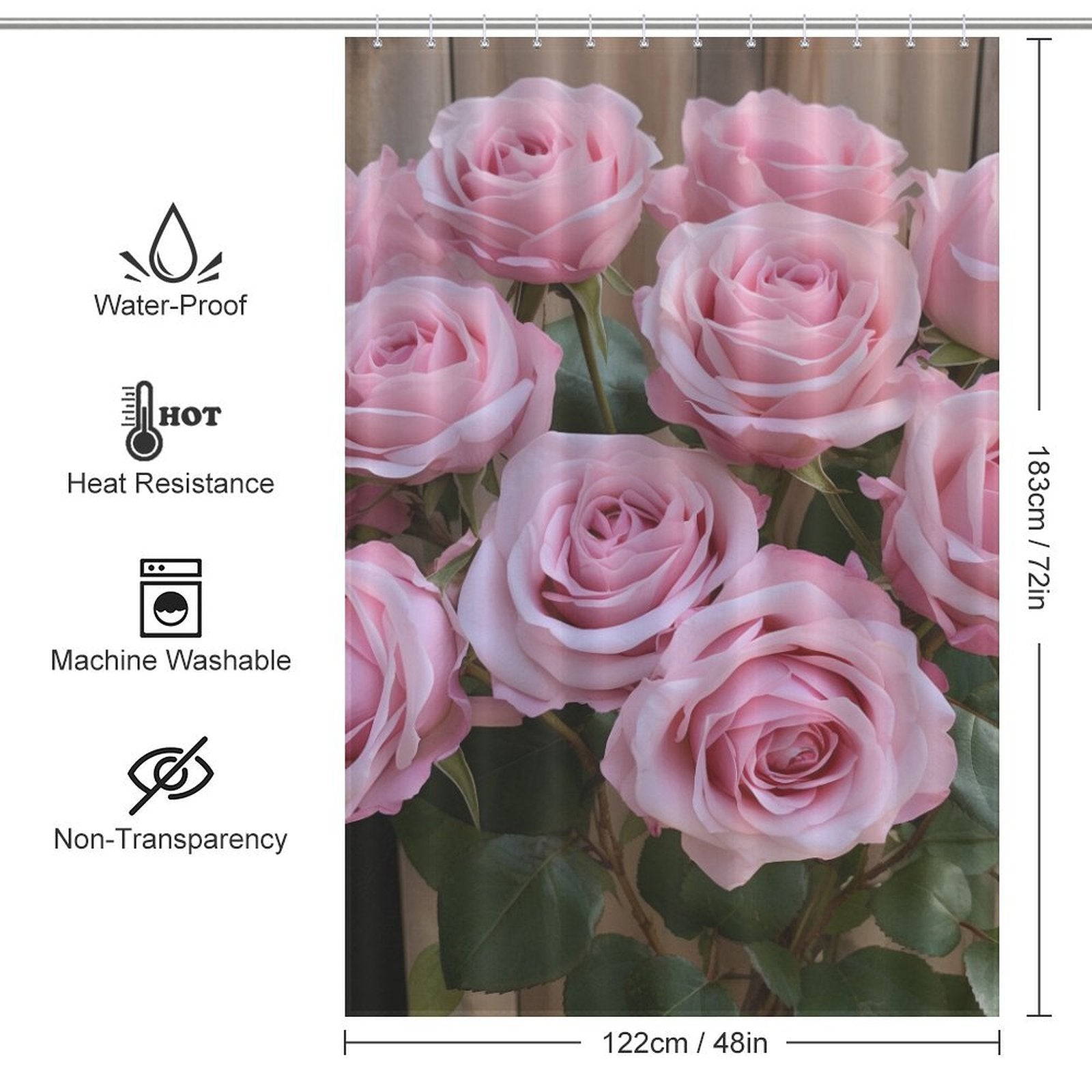 3D Harmony Pink Rose Shower Curtain