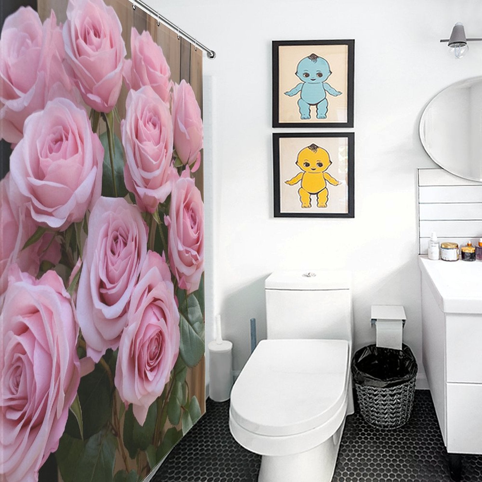 3D Harmony Pink Rose Shower Curtain