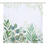 Cotton Cat's Natural Modern Ombre Sage Green White Leaf Shower Curtain features a white background with sage green and light green leafy botanical designs, creating a natural modern ombre effect.