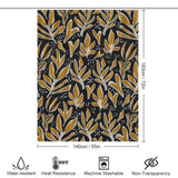 A Cotton Cat Abstract Vintage Boho Yellow Leaves Art Mid Century Leaf Shower Curtain-Cottoncat with yellow and white leaves on a dark background. Dimensions: 183cm/72in height, 140cm/55in width. Features: water-resistant, heat-resistant, machine washable, non-transparency.