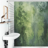 Bathroom with a white sink, wall-mounted mirror, and an Olive Green Emerald Green Plant Patterns Abstract Shower Curtain-Cottoncat by Cotton Cat.