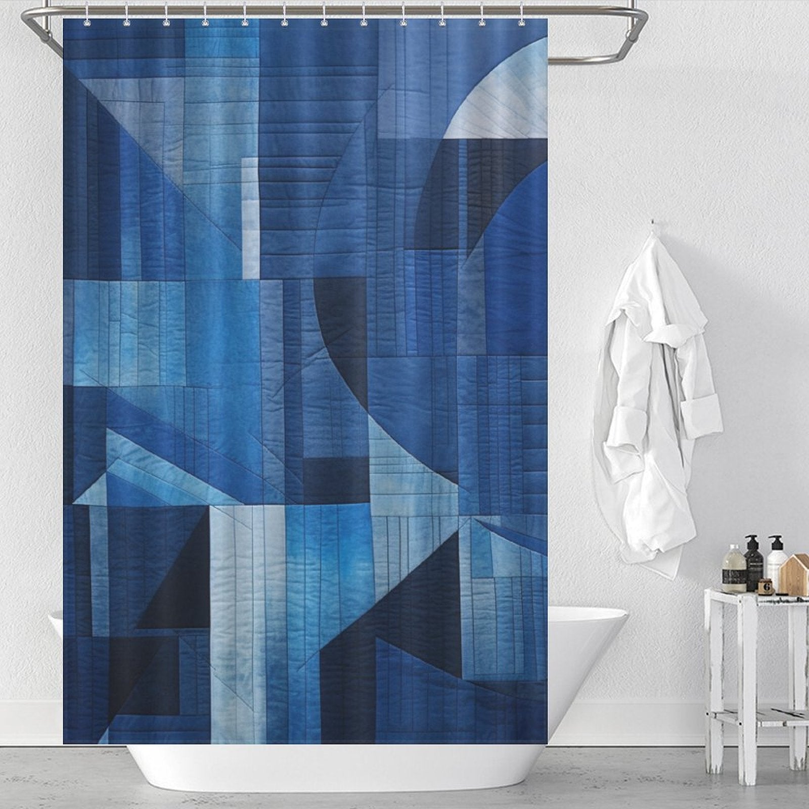 Stylish Blue Geometric Shower Curtain-Cottoncat