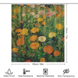 A waterproof shower curtain with a 90s Vintage Marigolds Flower print from Cotton Cat.