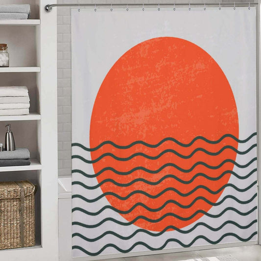 Add a touch of boho art to your bathroom decor with our stunning Cotton Cat Abstract Sun Shower Curtain featuring a beautiful sun and waves design.