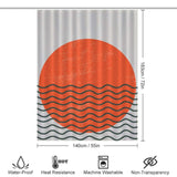 Elevate your bathroom decor with this Abstract Sun shower curtain featuring an orange sun and waves from Cotton Cat.