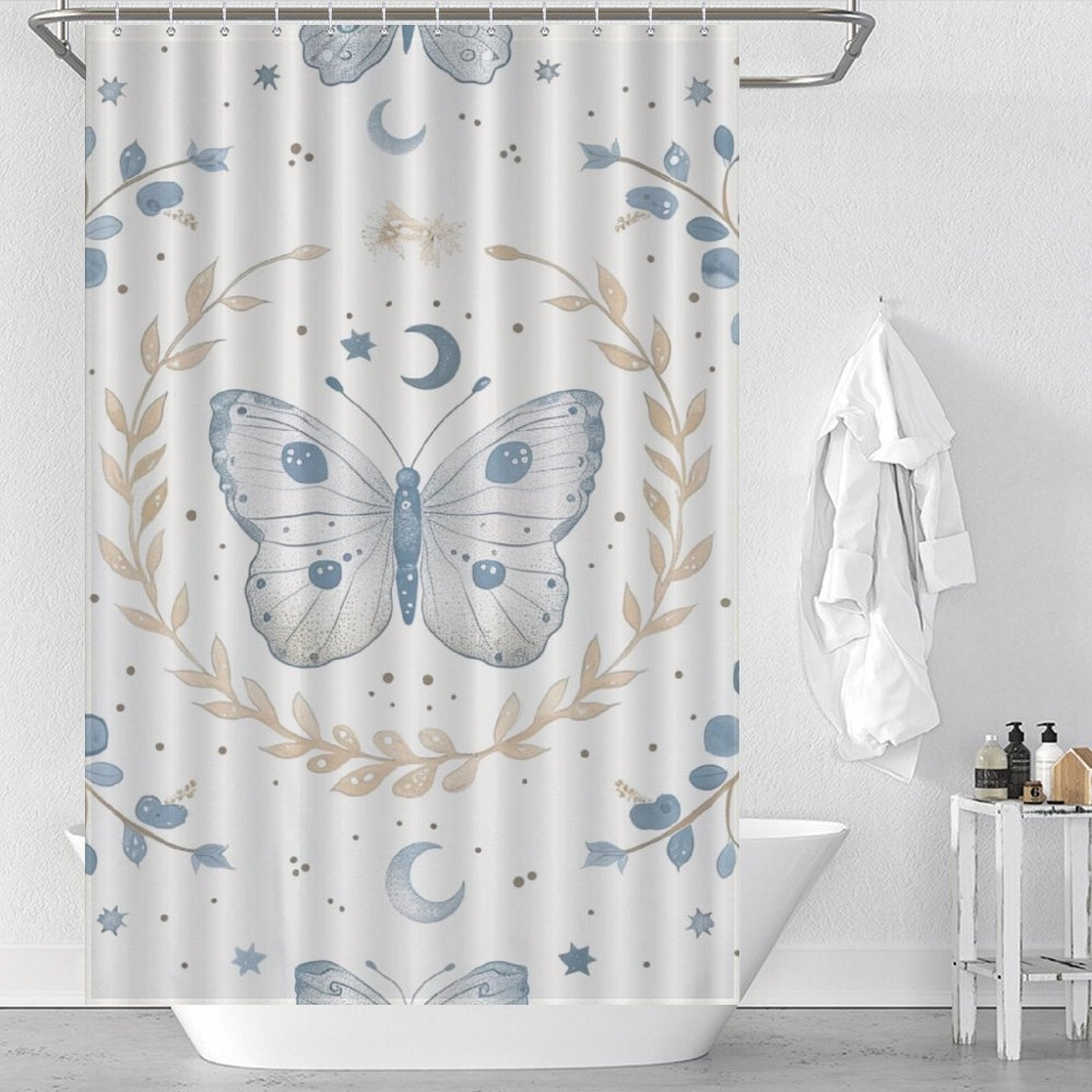 Abstract Butterfly Leaves Moon Boho Shower Curtain