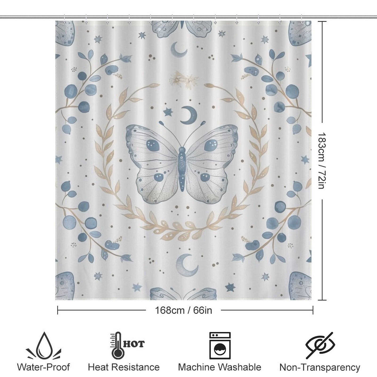 Abstract Butterfly Leaves Moon Boho Shower Curtain