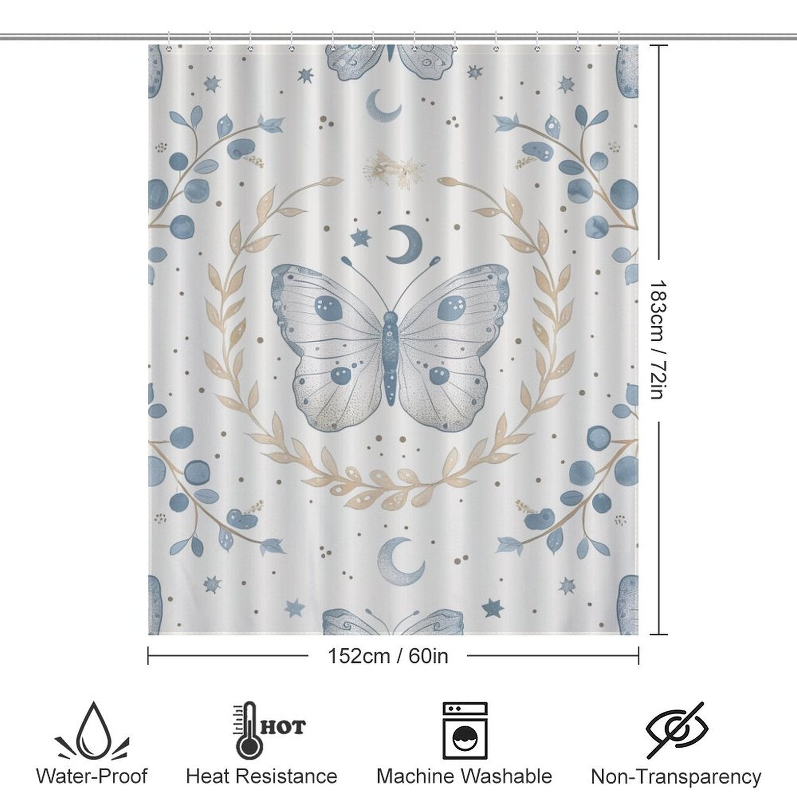 Abstract Butterfly Leaves Moon Boho Shower Curtain