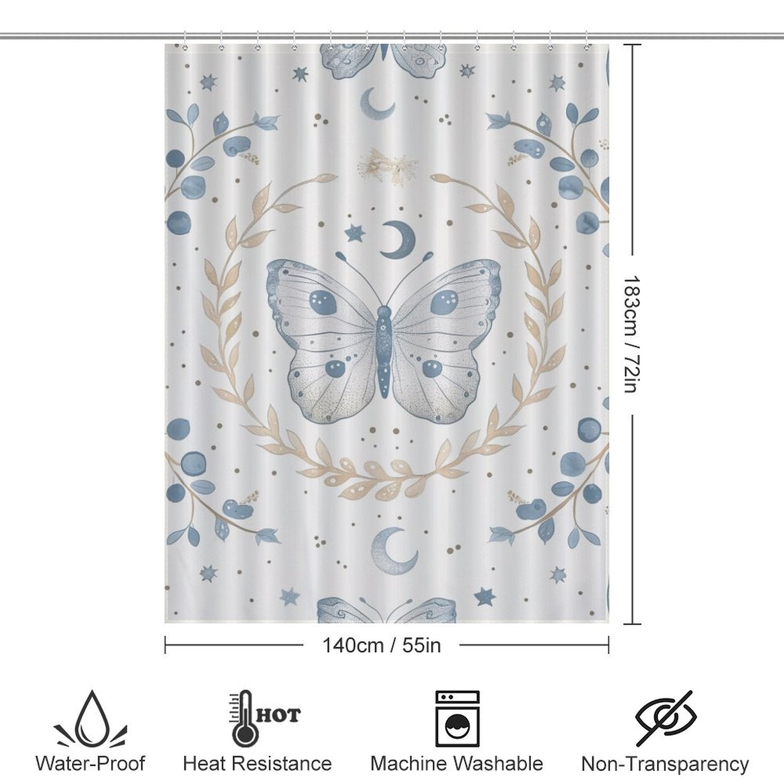 Abstract Butterfly Leaves Moon Boho Shower Curtain