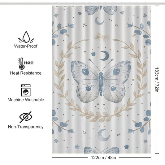 Abstract Butterfly Leaves Moon Boho Shower Curtain