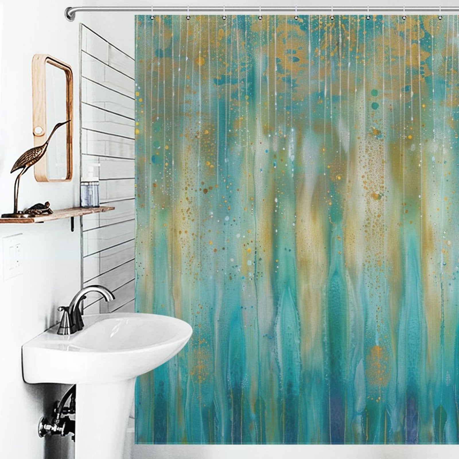 Abstract Teal and Gold Boho Shower Curtain