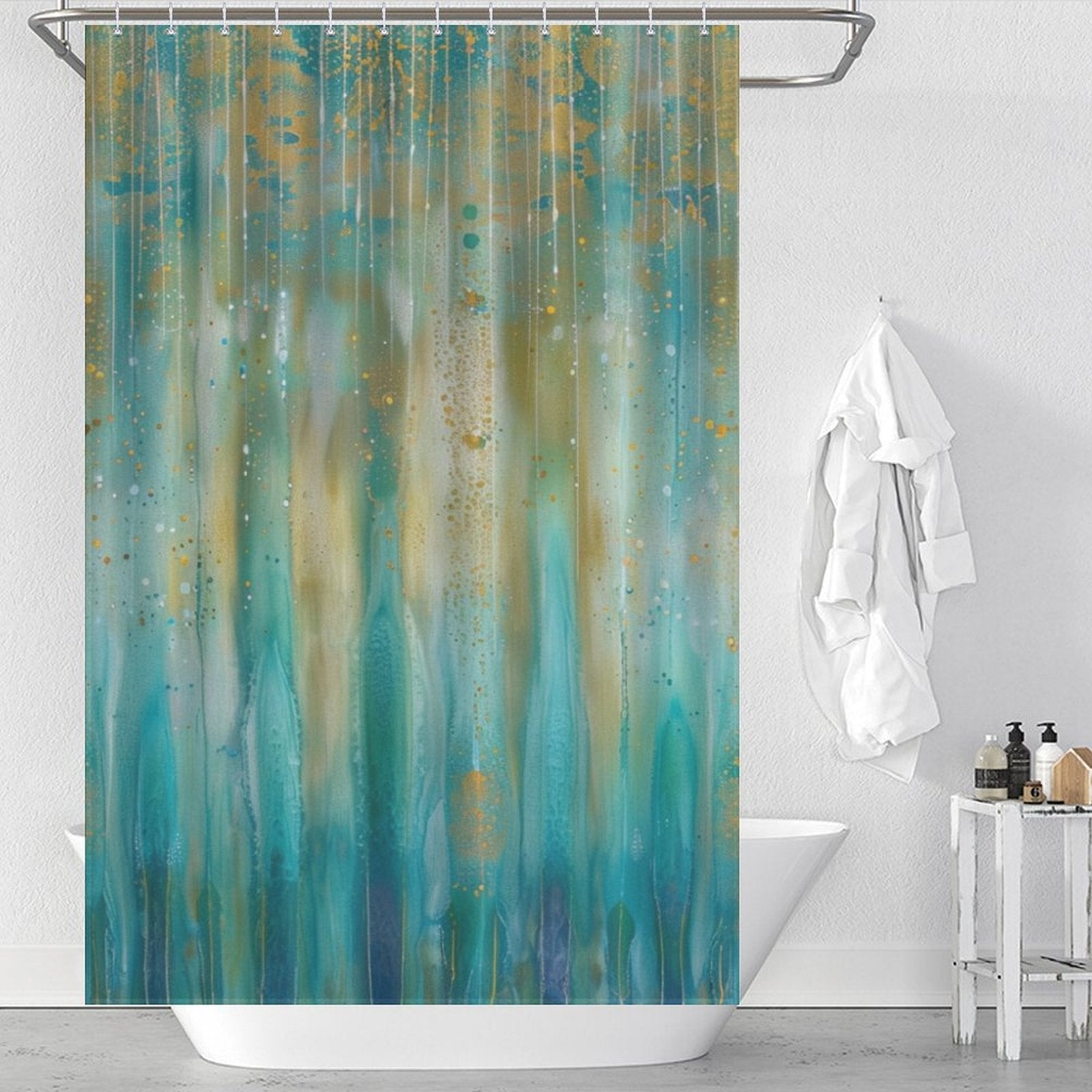 Abstract Teal and Gold Boho Shower Curtain