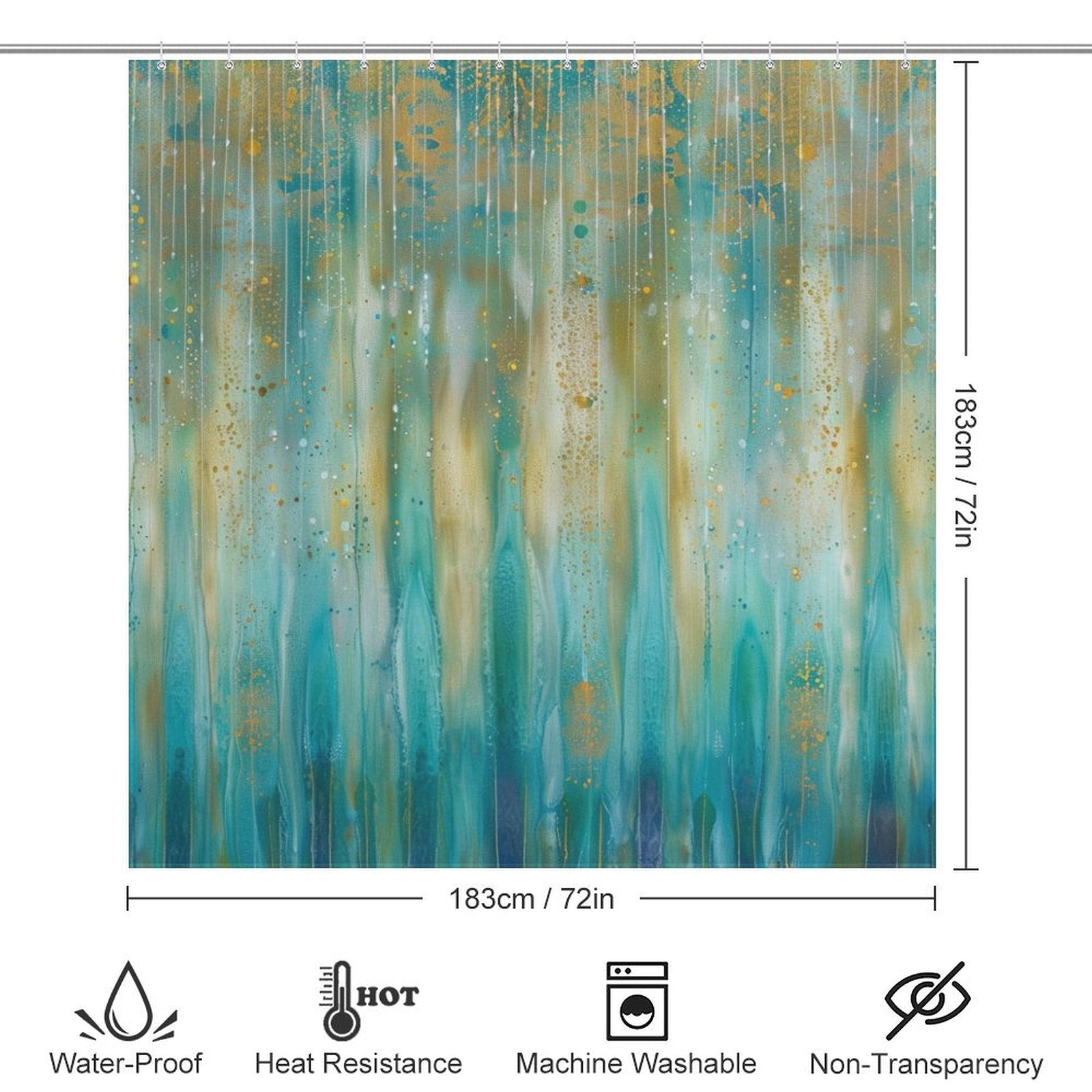 Abstract Teal and Gold Boho Shower Curtain