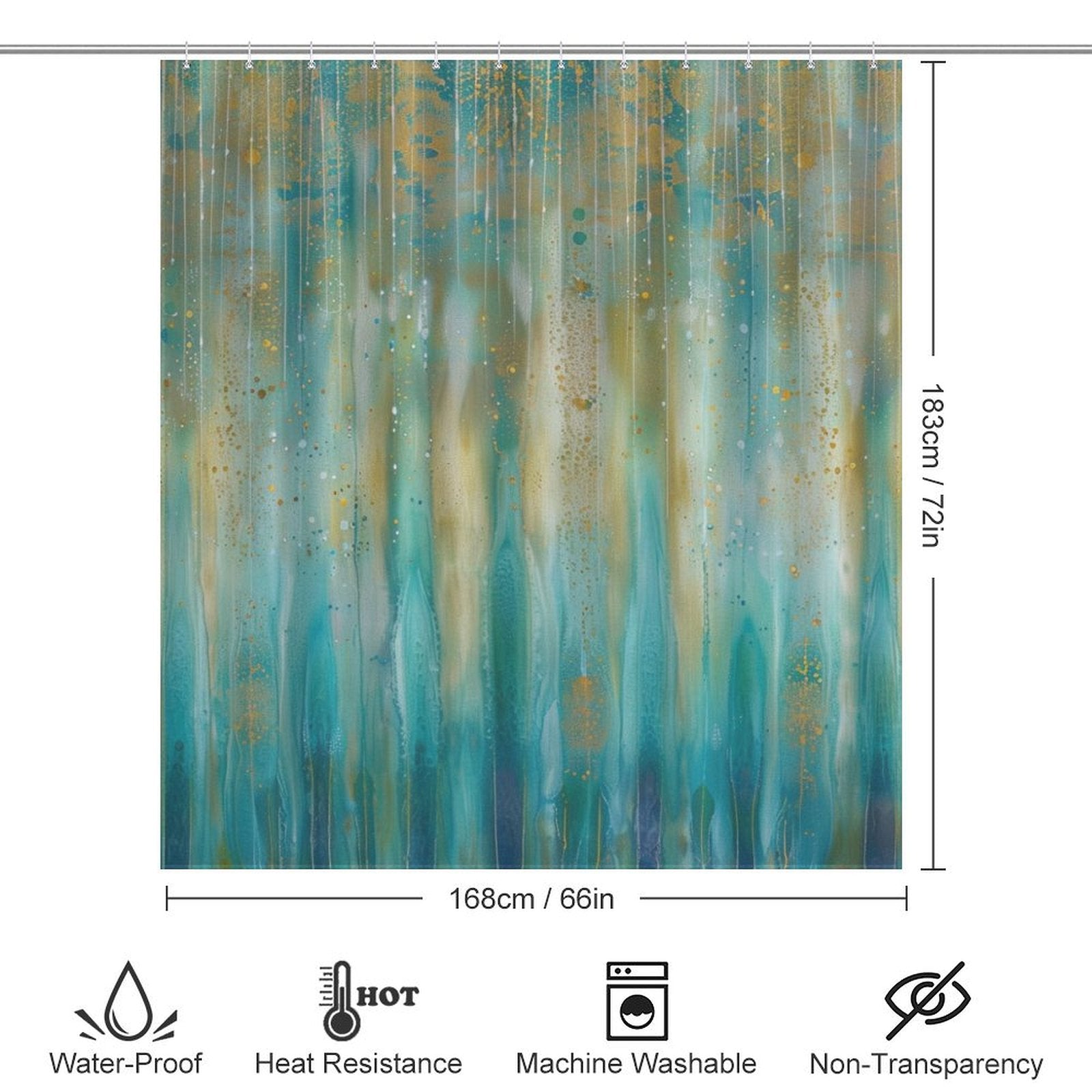 Abstract Teal and Gold Boho Shower Curtain