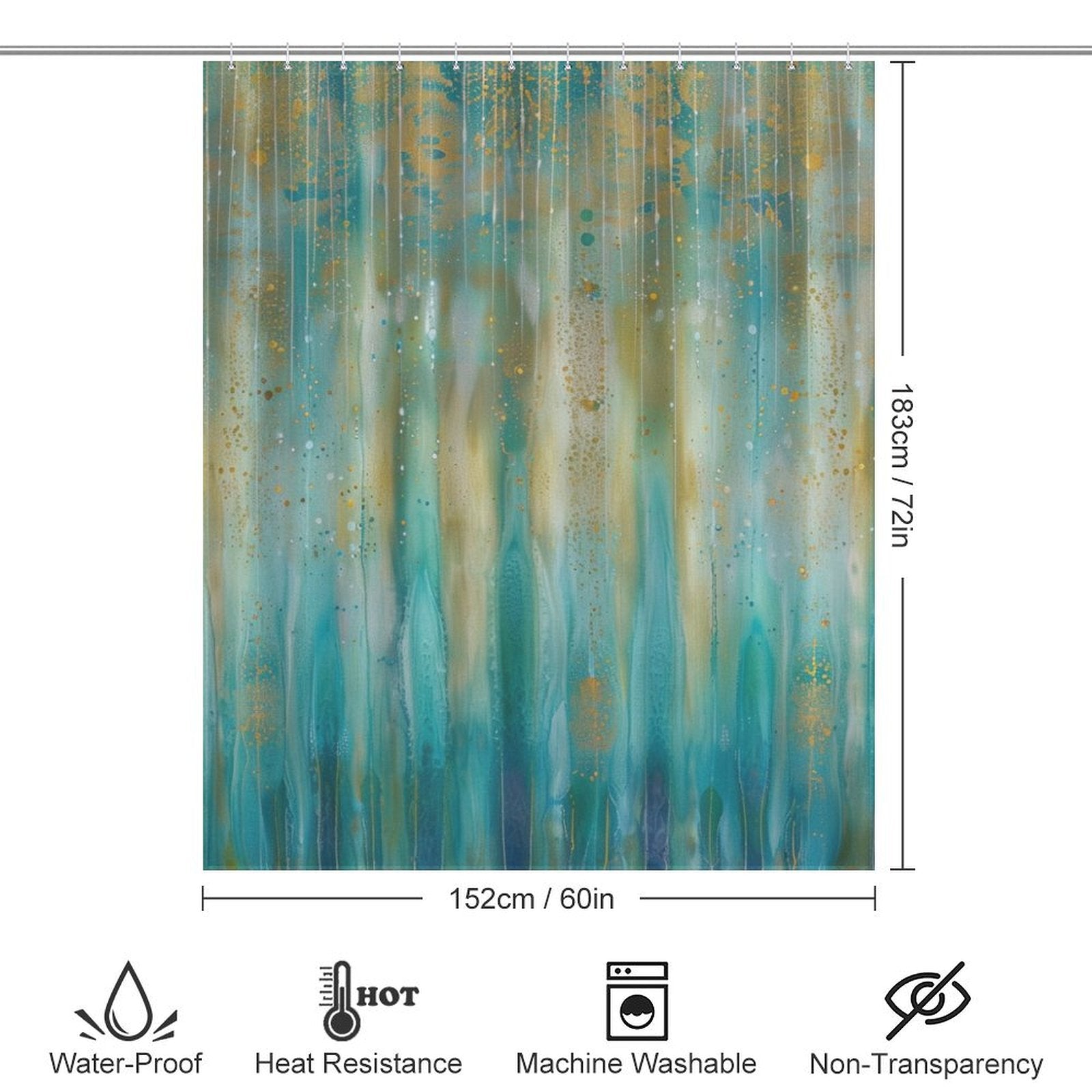 Abstract Teal and Gold Boho Shower Curtain