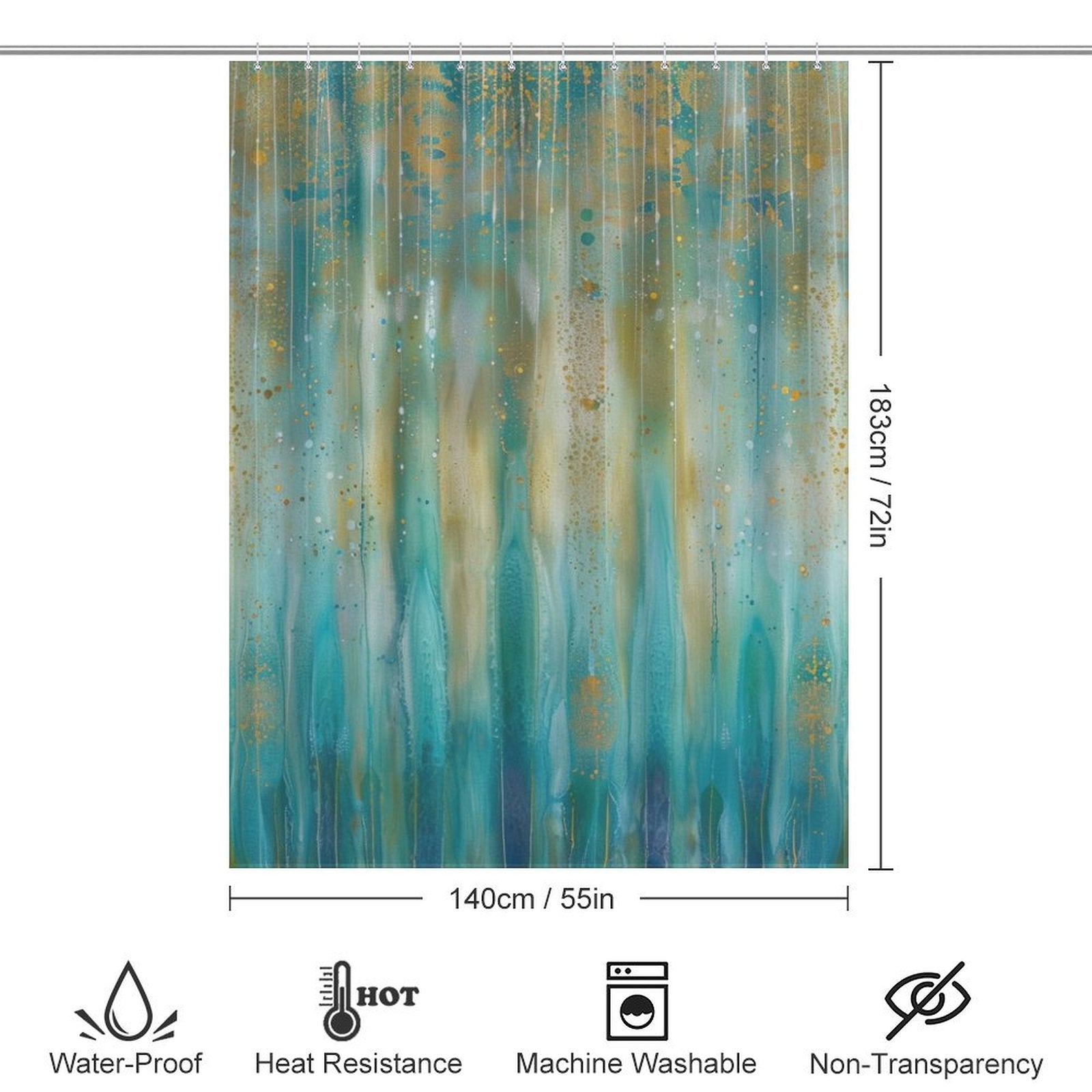 Abstract Teal and Gold Boho Shower Curtain