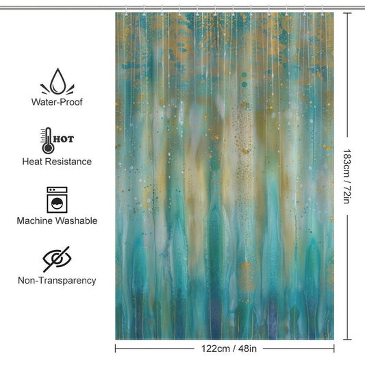 Abstract Teal and Gold Boho Shower Curtain