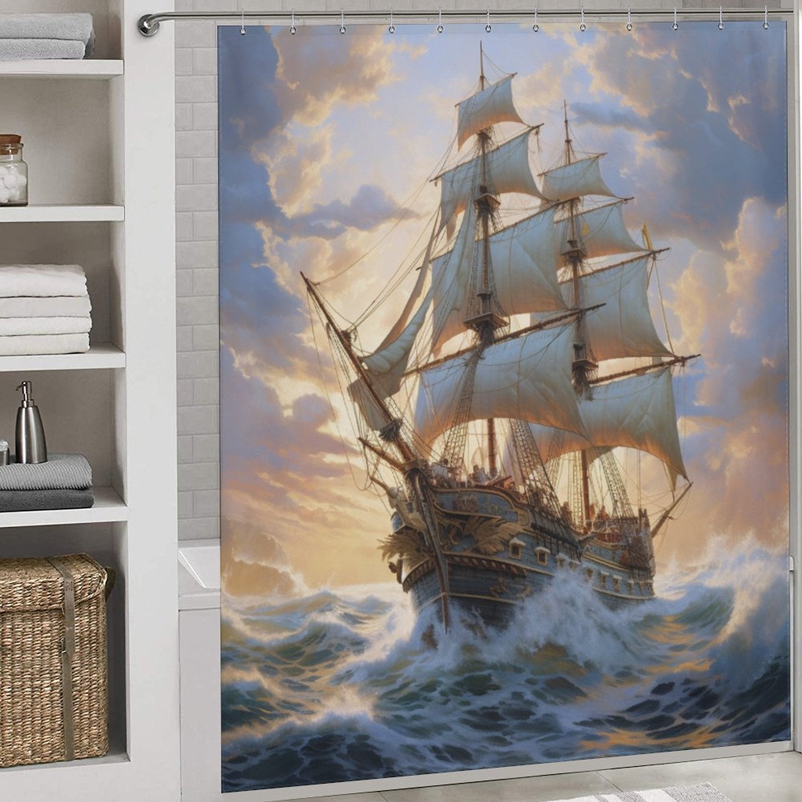 Adventure Awaits Ship Shower Curtain