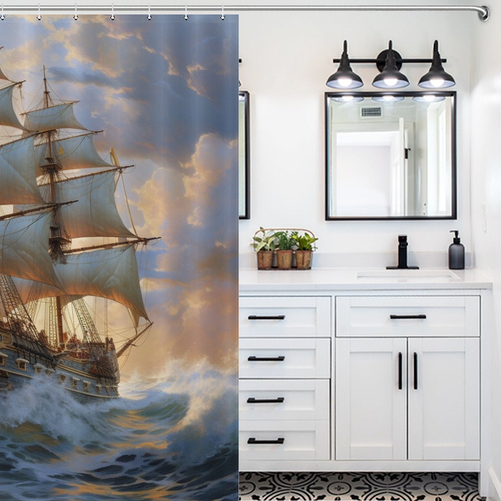 Adventure Awaits Ship Shower Curtain