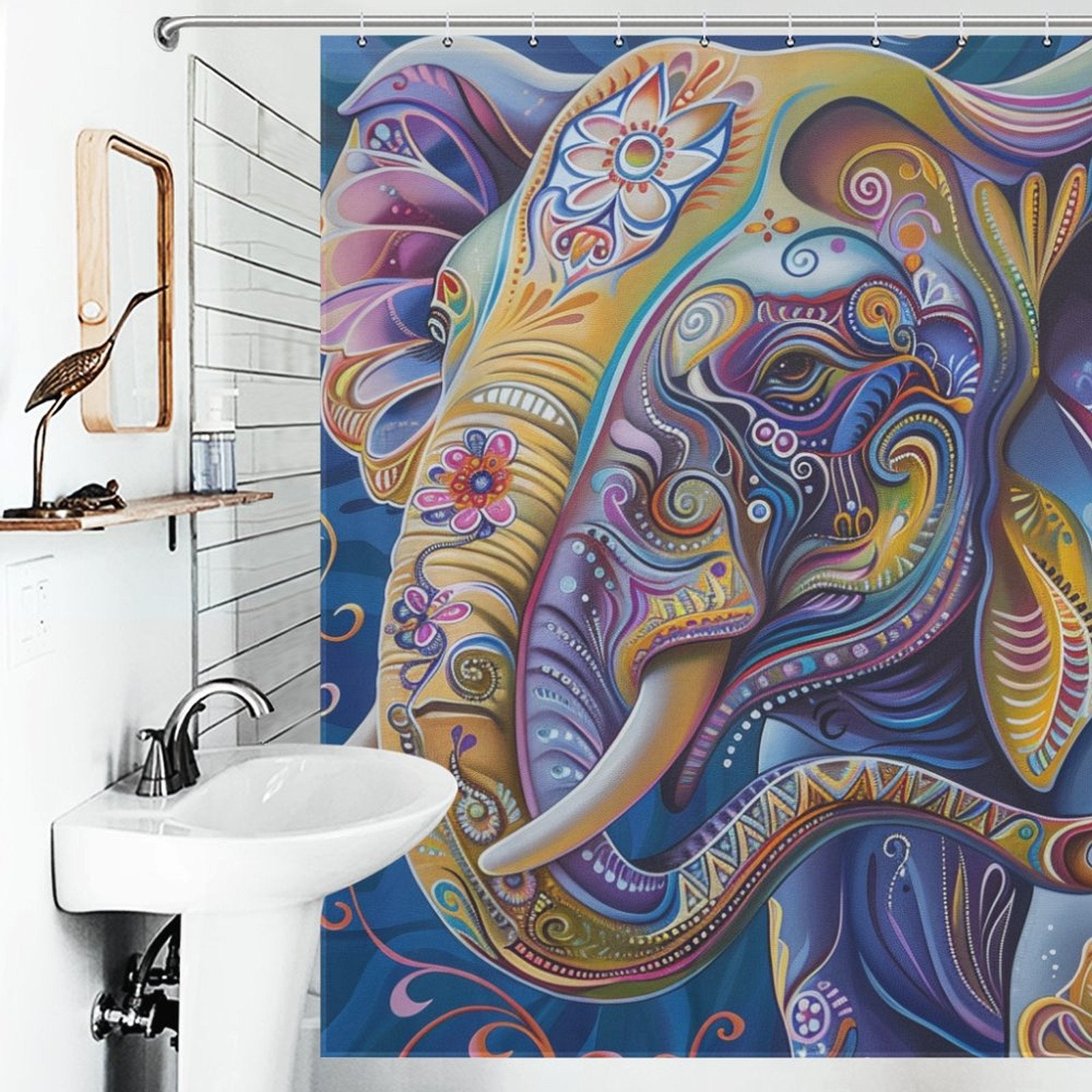 Artistic Blue Elephant Shower Curtain