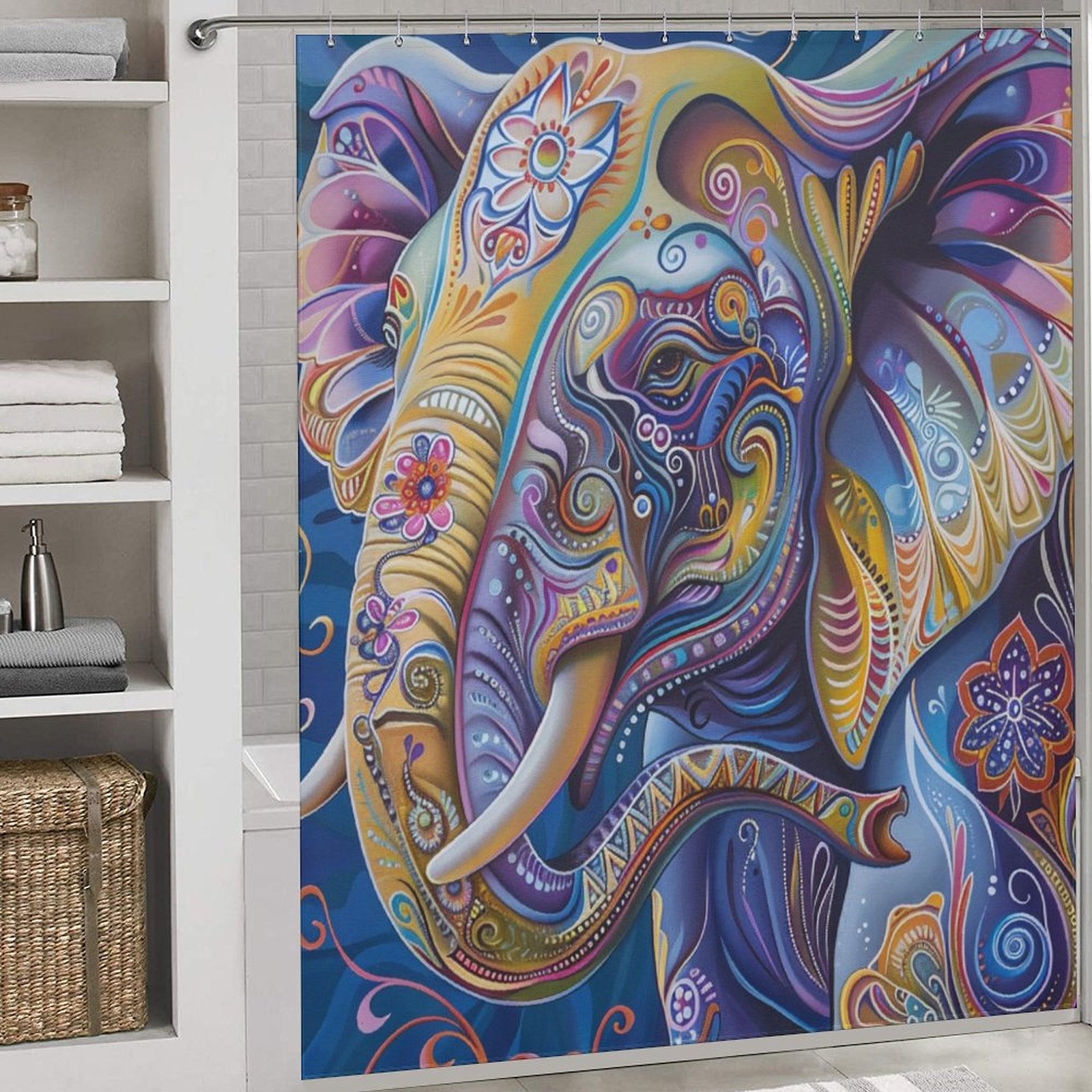 Artistic Blue Elephant Shower Curtain