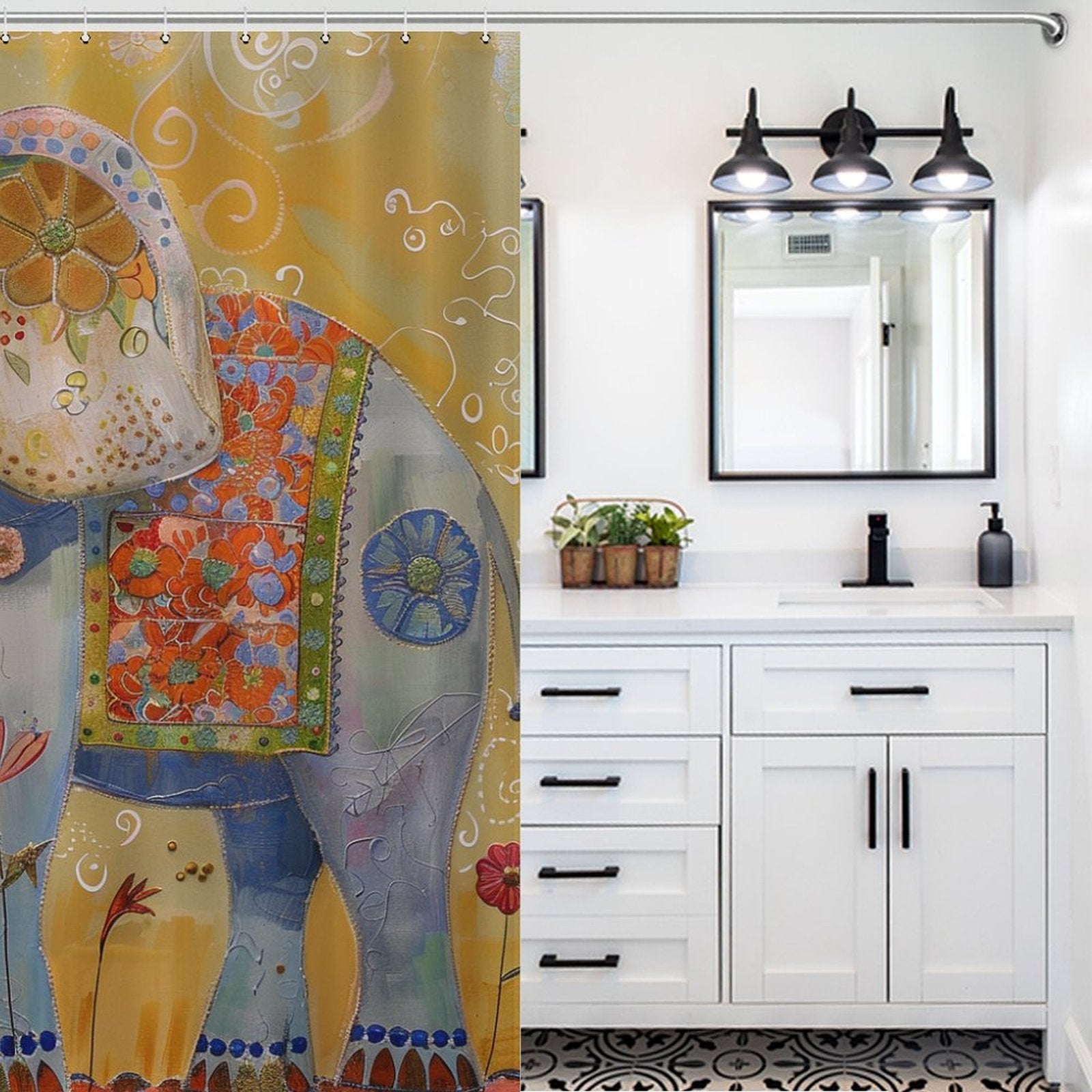 Artistic Cute Colourful Elephant Shower Curtain
