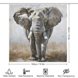 This elegant **Artistic Grey Elephant Shower Curtain-Cottoncat** by **Cotton Cat** features a realistic portrayal of an elephant. Measuring 180cm by 180cm, it boasts a sophisticated grey elephant design that is water-resistant, heat resistant, machine washable, and non-transparent.