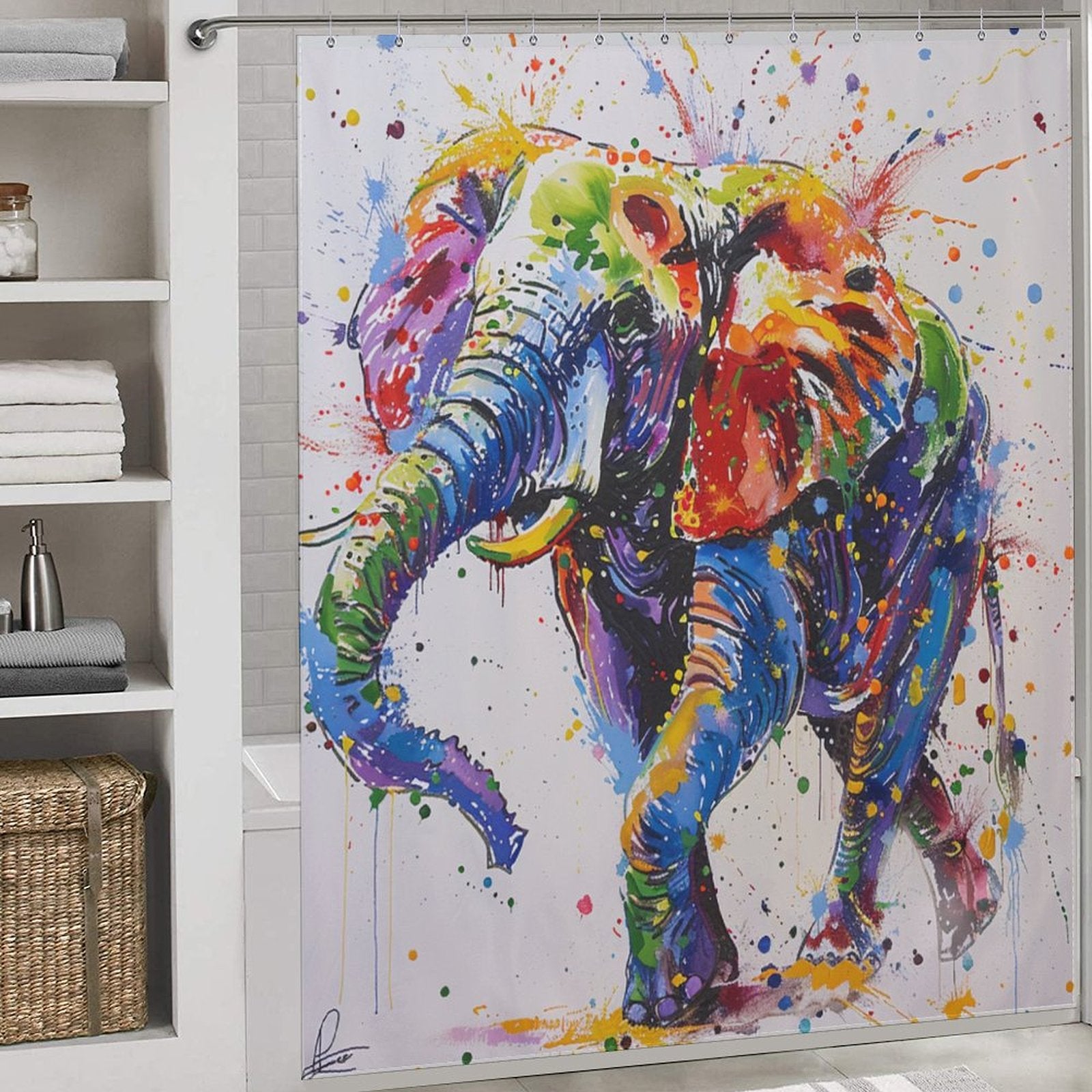 Artistic Painting Happy Elephant Shower Curtain