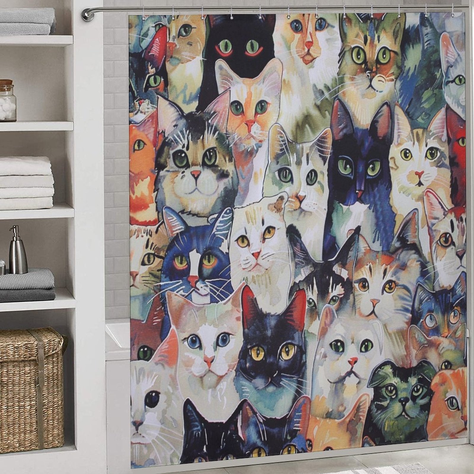 Artistic Watercolor Cat Shower Curtain